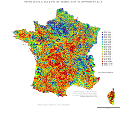 Part de 80 ans ou plus parmi les résidents - com2014
Mots-clés: âge;communes