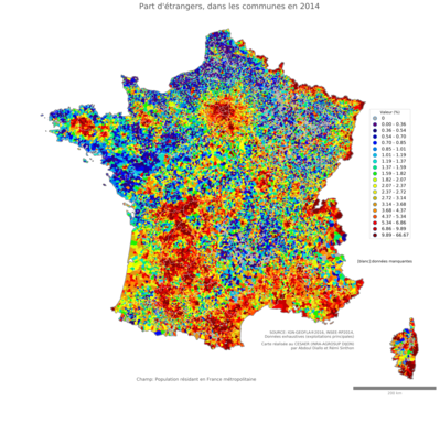 Part d'étrangers - com2014
Mots-clés: immigration;classes populaires;communes