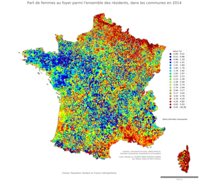 Part de femmes au foyer parmi l'ensemble des résidents - com2014
Mots-clés: famille et enfants;sexe;femmes;communes