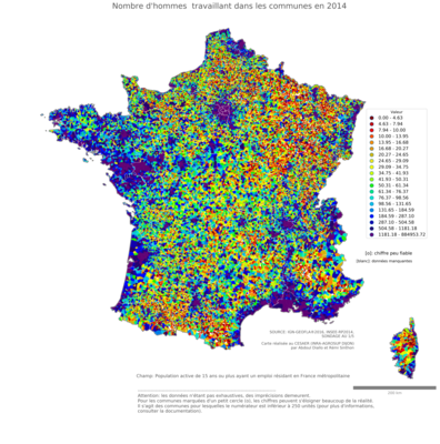 Nombre d'hommes (en milliers) au lieu de travail - com2014
Mots-clés: effectif;sexe;hommes;lieu de travail;communes