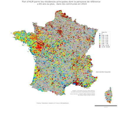 Part d'HLM parmi les résidences principales dont la personne de référence a 65 ans ou plus - com2014
Mots-clés: résidence et logement;âge;conditions d-existence;classes populaires;communes