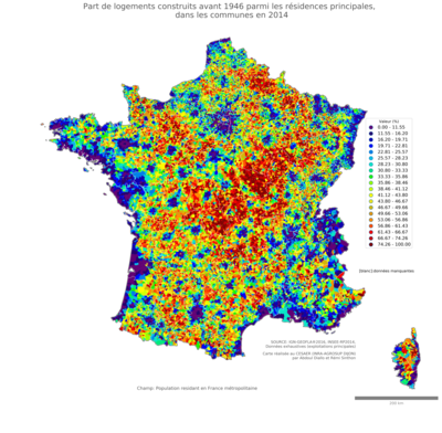 Part de logements construits avant 19461949 parmi les résidences principales - com2014
Mots-clés: résidence et logement;conditions d-existence;communes