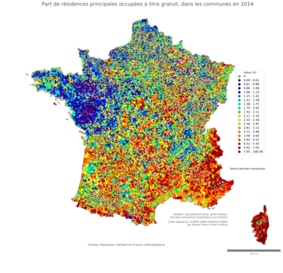 Part de résidences principales occupées à titre gratuit - com2014
Mots-clés: résidence et logement;conditions d-existence;communes