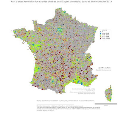 Part d'aides familiaux non'salariés chez les actifs ayant un emploi - com2014
Mots-clés: conditions de travail et d-emploi;communes