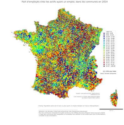 Part d'employés chez les actifs ayant un emploi - com2014
Mots-clés: profession;sexe;femmes;classes populaires;communes