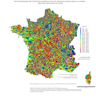 Part d'employées de la fonction publique chez les femmes actives ayant un emploi - com2014
Mots-clés: profession;sexe;femmes;classes populaires;fonction publique ou indépendance;communes