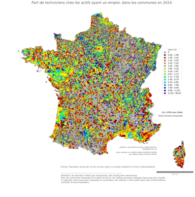 Part de techniciens chez les actifs ayant un emploi - com2014
Mots-clés: profession;communes