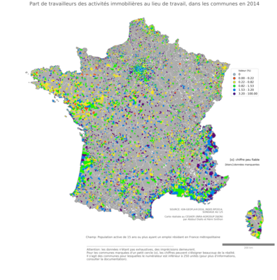 Part de travailleurs des activités immobilières au lieu de travail - com2014
Mots-clés: secteur d-activité;lieu de travail;communes