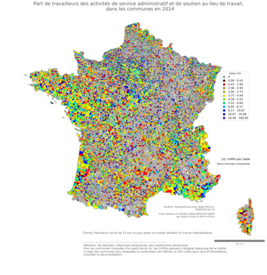 Part de travailleurs des activités de service administratif et de soutien au lieu de travail - com2014
Mots-clés: secteur d-activité;lieu de travail;communes