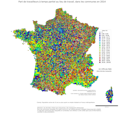 Part de travailleurs à temps partiel au lieu de travail - com2014
Mots-clés: conditions de travail et d-emploi;lieu de travail;communes